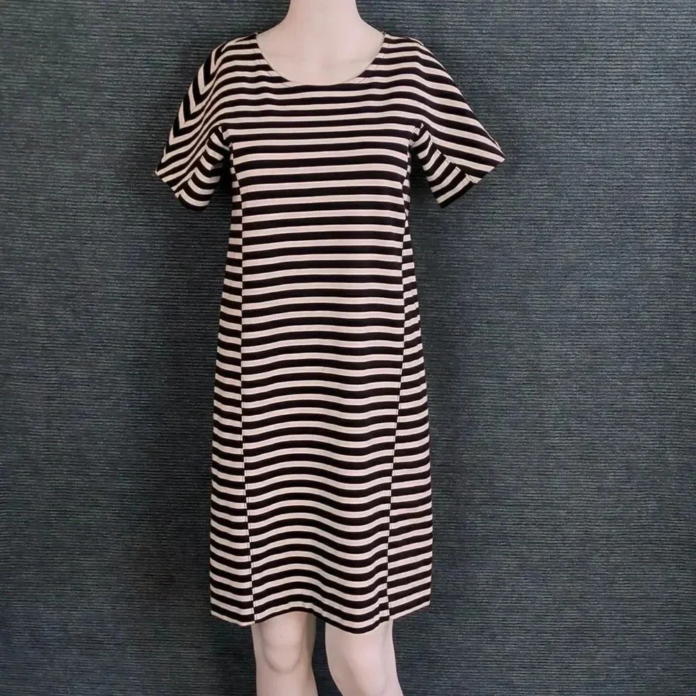 J. Crew Black& White Striped Tee Shirt Dress